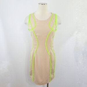 Gianni Bini Aliyah Sheath Dress Sand Tan Nude Neon Green Women's Size Medium NWT